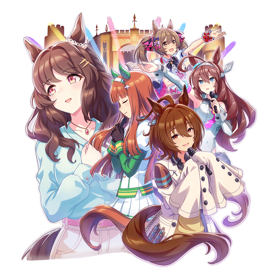The Scenario-linked characters: Light Hello, Agnes Tachyon, Silence Suzuka, Mihono Bourbon and Smart Falcon