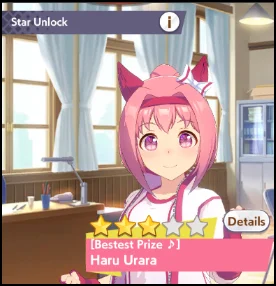 Haru Urara ⭐⭐⭐, aprimorável pelo Enhance > Trainee > Star Unlock.