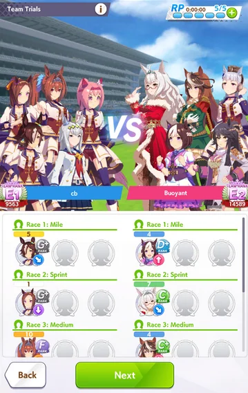 Team Trials Versus Menu